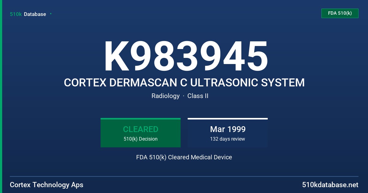 K983945 CORTEX DERMASCAN C ULTRASONIC SYSTEM FDA 510(k) Cleared Medical Device