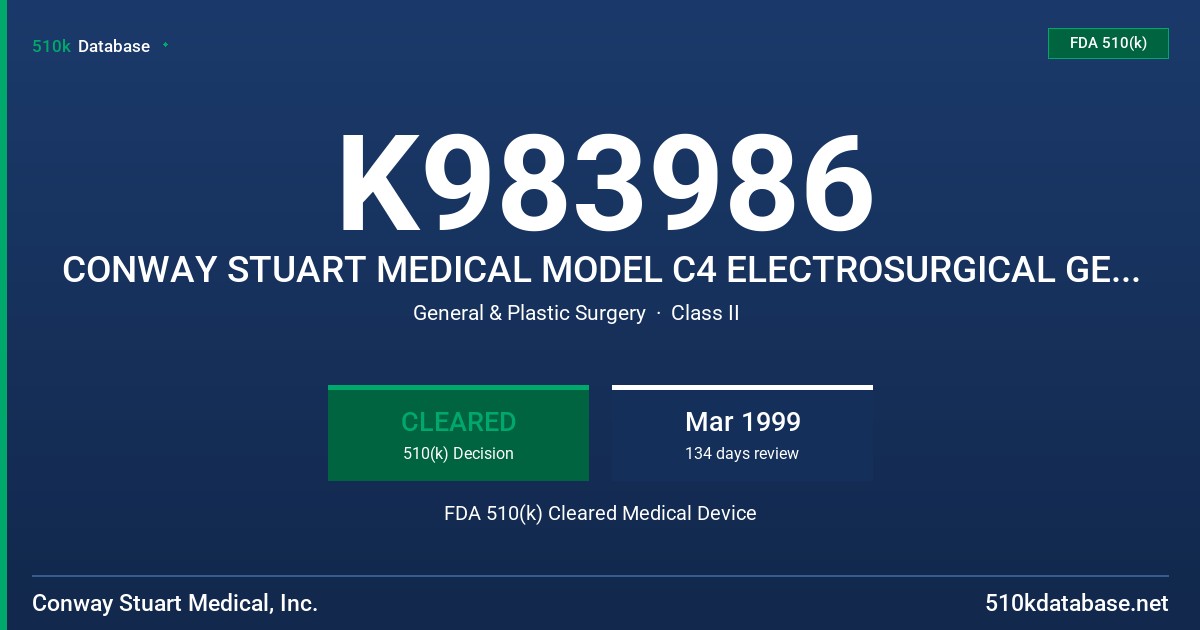 K983986 CONWAY STUART MEDICAL MODEL C4 ELECTROSURGICAL GENERATOR FDA 510(k) Cleared Medical Device