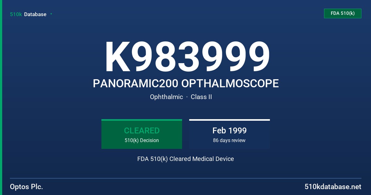 K983999 PANORAMIC200 OPTHALMOSCOPE FDA 510(k) Cleared Medical Device