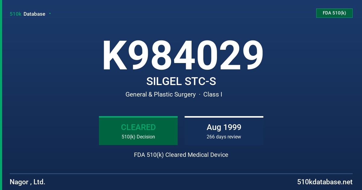 K984029 SILGEL STC-S FDA 510(k) Cleared Medical Device
