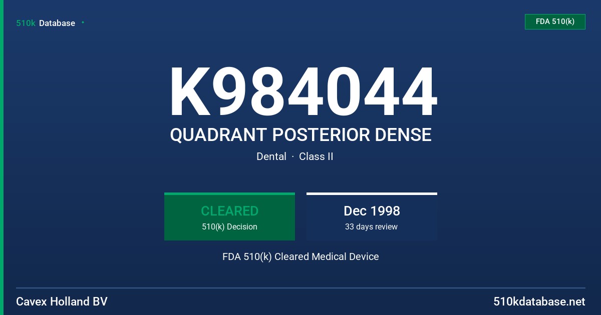 K984044 QUADRANT POSTERIOR DENSE FDA 510(k) Cleared Medical Device