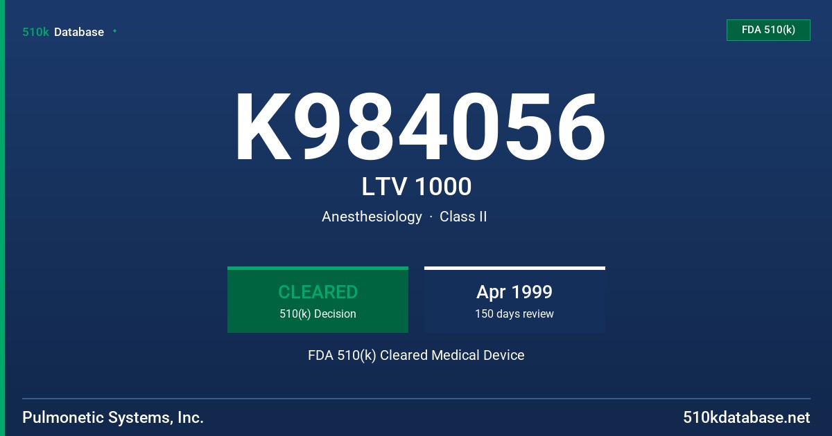 K984056 LTV 1000 FDA 510(k) Cleared Medical Device