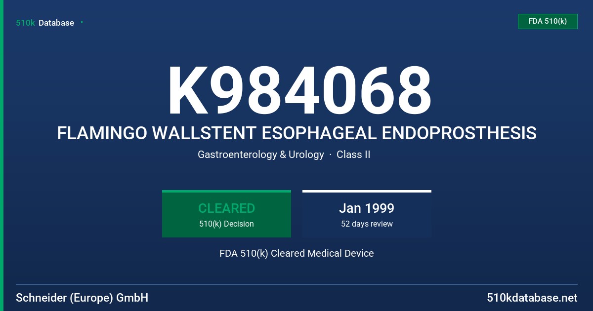 K984068 FLAMINGO WALLSTENT ESOPHAGEAL ENDOPROSTHESIS FDA 510(k) Cleared Medical Device