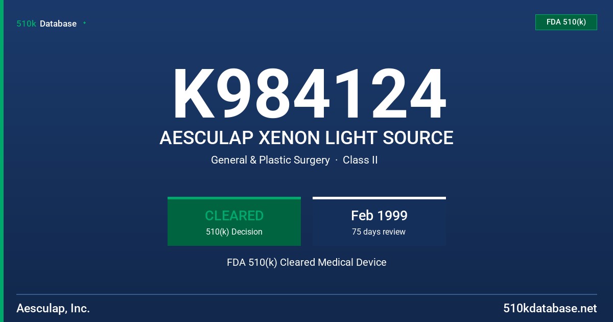 K984124 AESCULAP XENON LIGHT SOURCE FDA 510(k) Cleared Medical Device