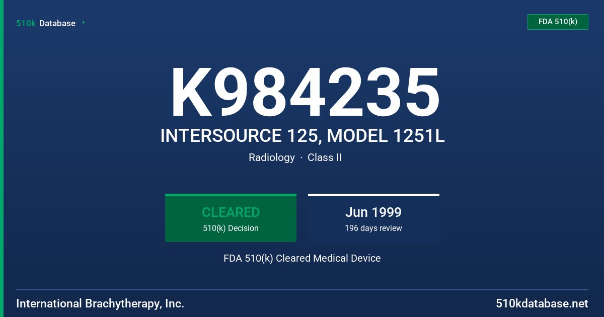K984235 INTERSOURCE 125, MODEL 1251L FDA 510(k) Cleared Medical Device