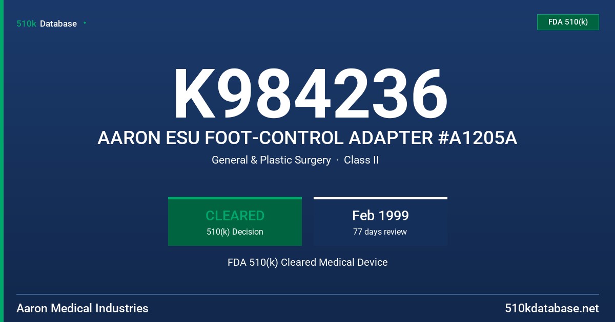 K984236 AARON ESU FOOT-CONTROL ADAPTER #A1205A FDA 510(k) Cleared Medical Device