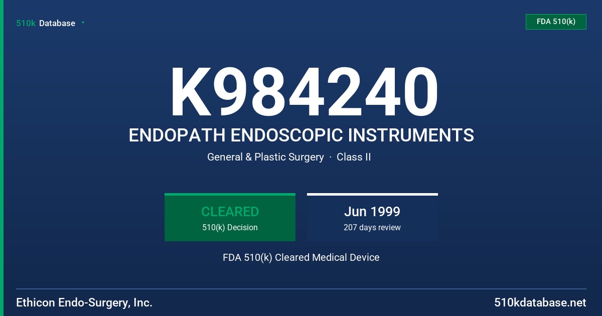 K984240 ENDOPATH ENDOSCOPIC INSTRUMENTS FDA 510(k) Cleared Medical Device
