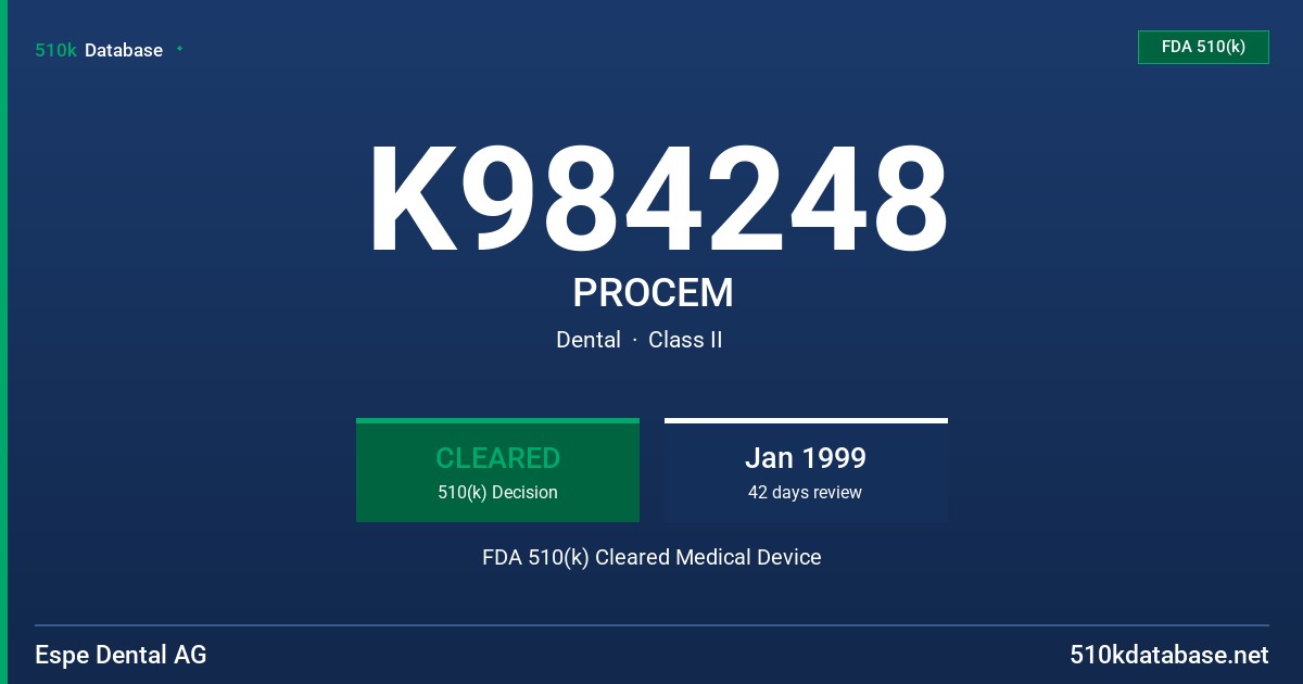 K984248 PROCEM FDA 510(k) Cleared Medical Device