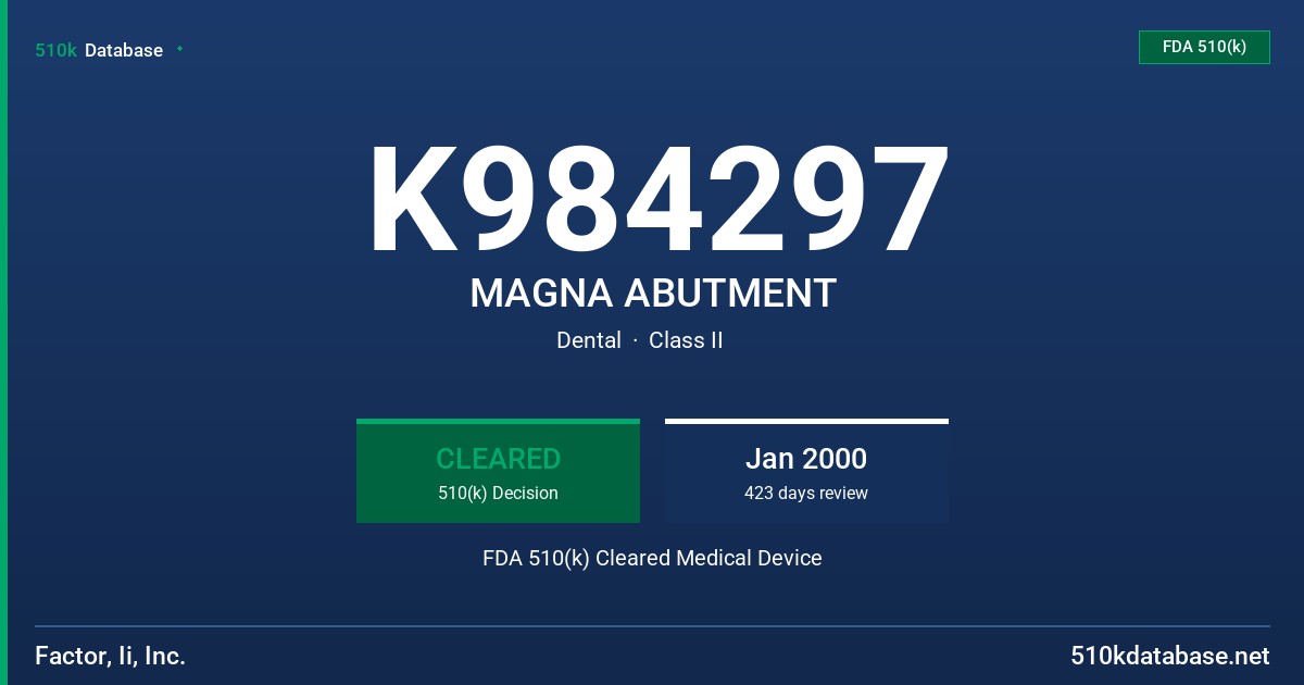 K984297 MAGNA ABUTMENT FDA 510(k) Cleared Medical Device