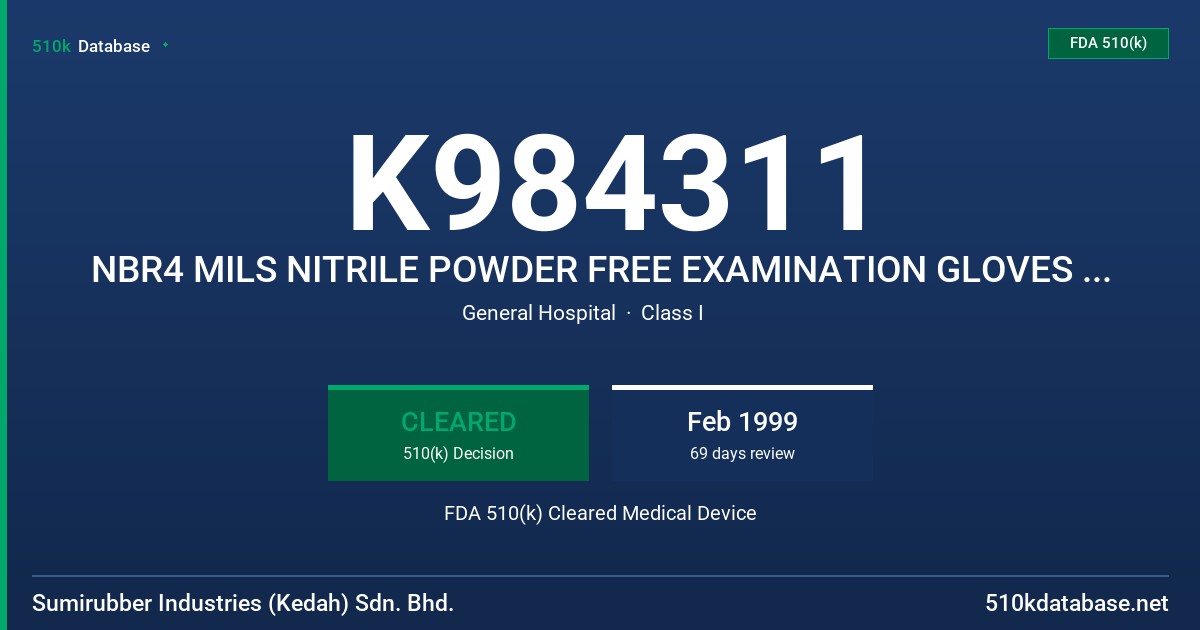K984311 NBR4 MILS NITRILE POWDER FREE EXAMINATION GLOVES NON-STERILE FDA 510(k) Cleared Medical Device