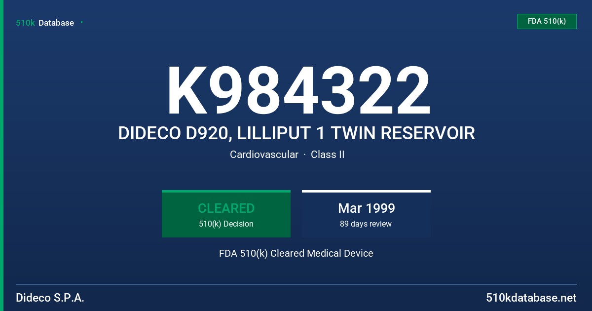 K984322 DIDECO D920, LILLIPUT 1 TWIN RESERVOIR FDA 510(k) Cleared Medical Device