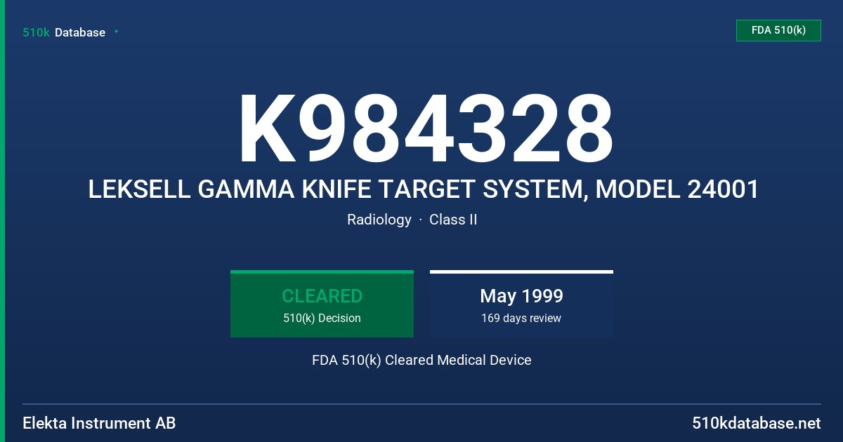 K984328 LEKSELL GAMMA KNIFE TARGET SYSTEM, MODEL 24001 FDA 510(k) Cleared Medical Device