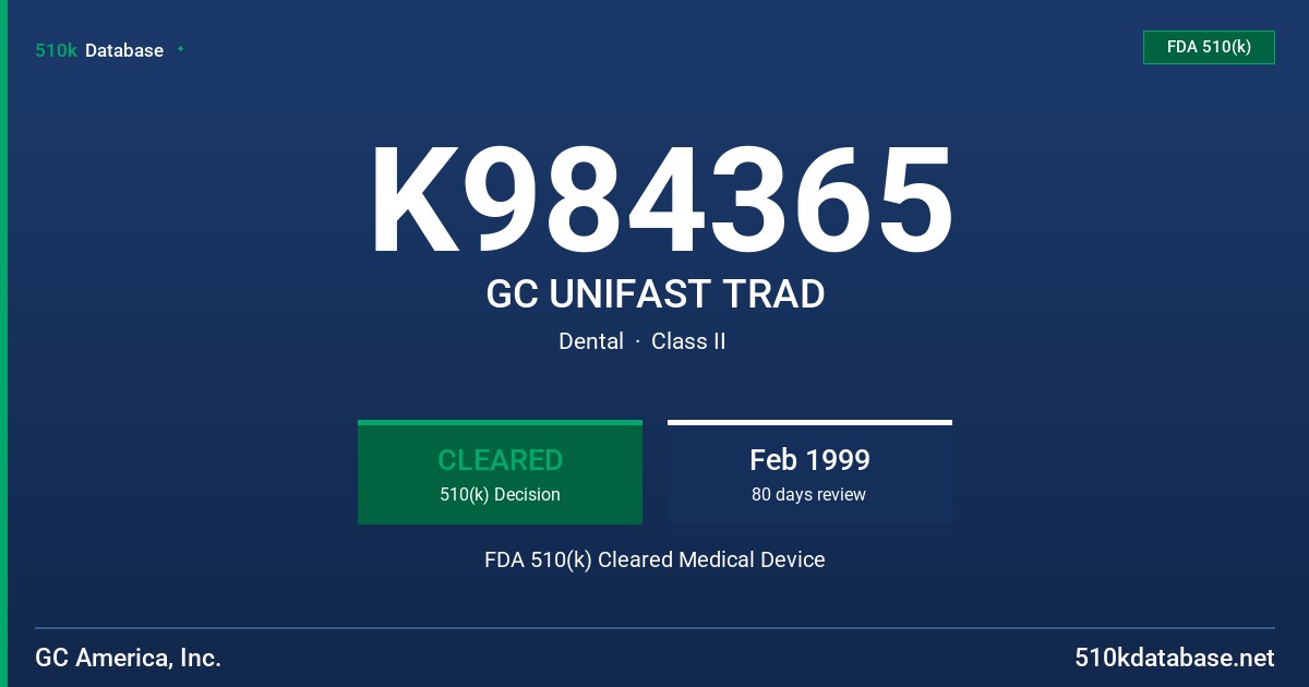 K984365 GC UNIFAST TRAD FDA 510(k) Cleared Medical Device