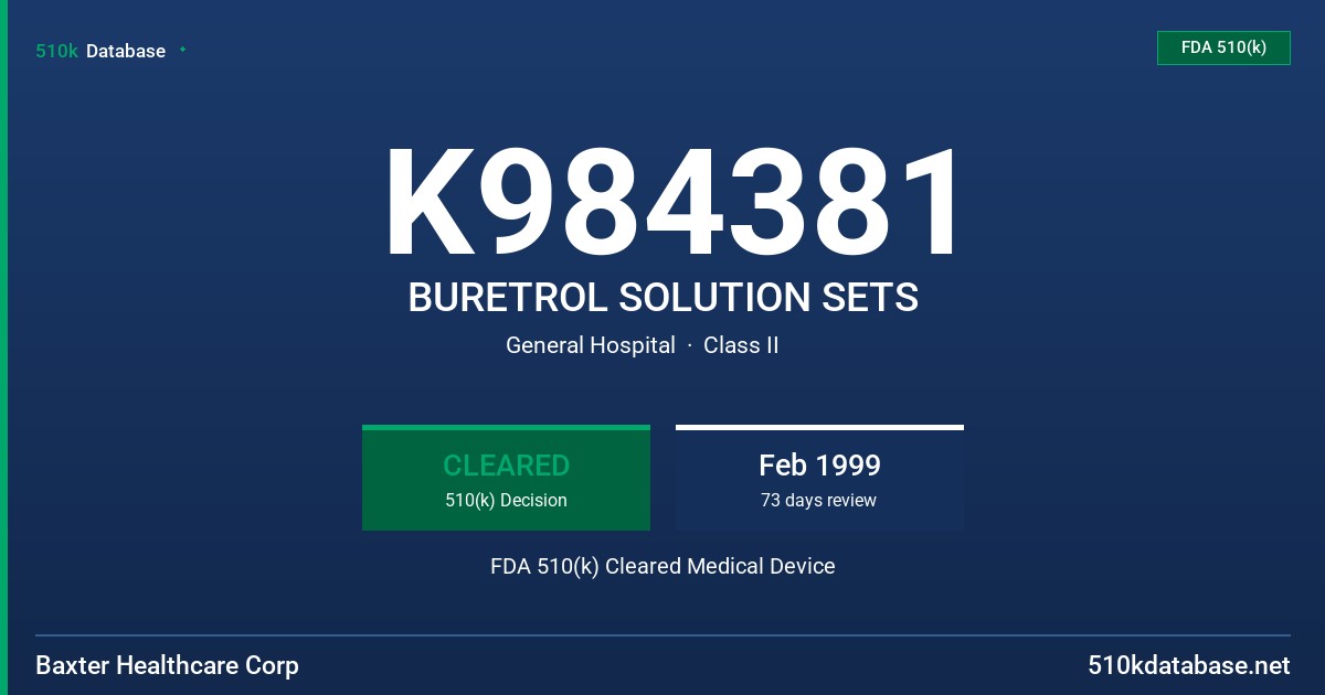 K984381 BURETROL SOLUTION SETS FDA 510(k) Cleared Medical Device