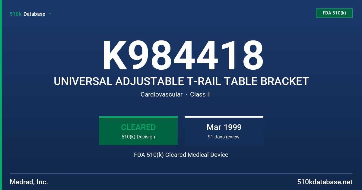 K984418 UNIVERSAL ADJUSTABLE T-RAIL TABLE BRACKET FDA 510(k) Cleared Medical Device