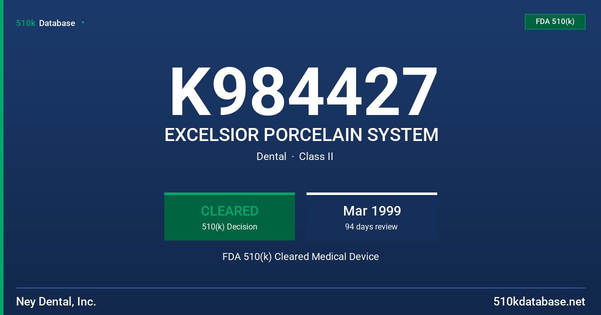 K984427 EXCELSIOR PORCELAIN SYSTEM FDA 510(k) Cleared Medical Device