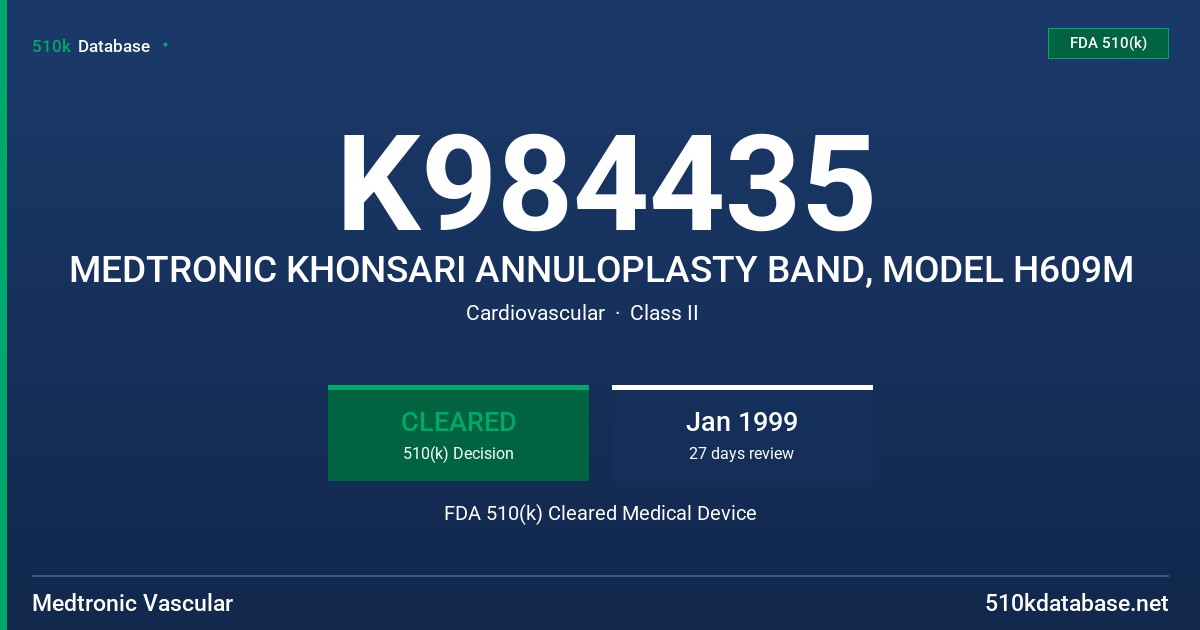K984435 MEDTRONIC KHONSARI ANNULOPLASTY BAND, MODEL H609M FDA 510(k) Cleared Medical Device