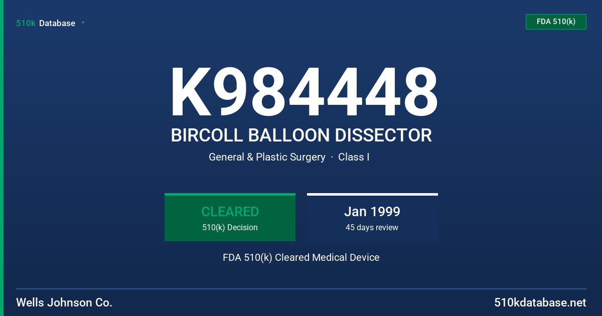 K984448 BIRCOLL BALLOON DISSECTOR FDA 510(k) Cleared Medical Device