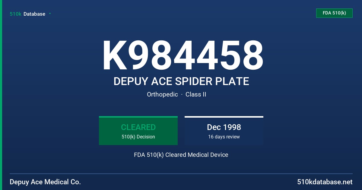 K984458 DEPUY ACE SPIDER PLATE FDA 510(k) Cleared Medical Device