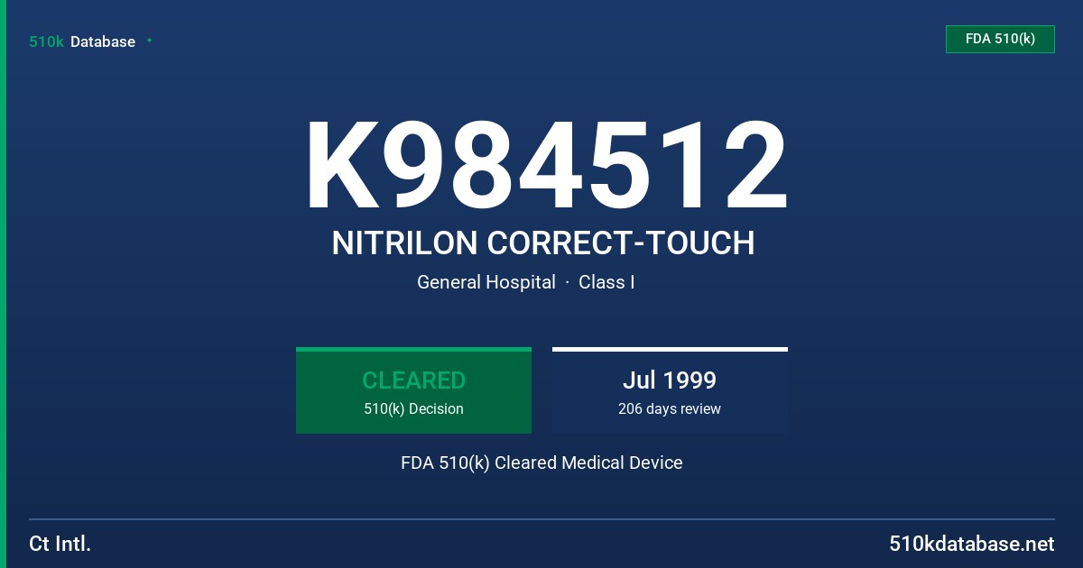 K984512 NITRILON CORRECT-TOUCH FDA 510(k) Cleared Medical Device