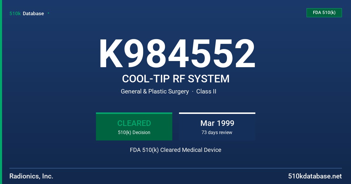 K984552 COOL-TIP RF SYSTEM FDA 510(k) Cleared Medical Device