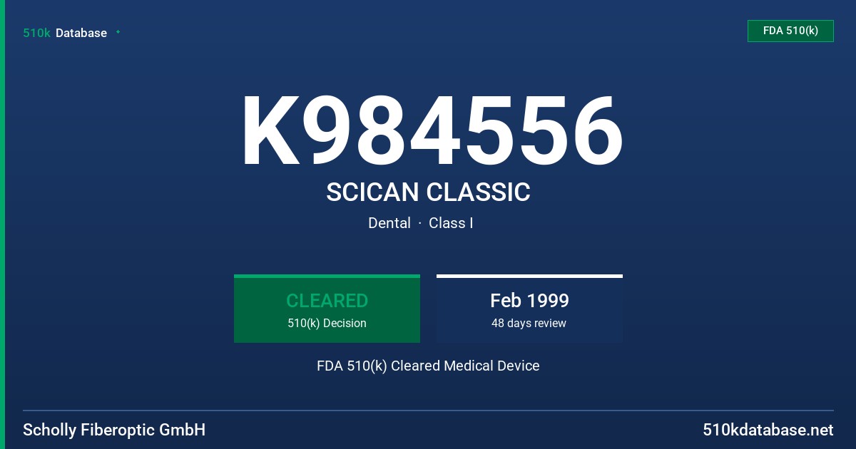 K984556 SCICAN CLASSIC FDA 510(k) Cleared Medical Device