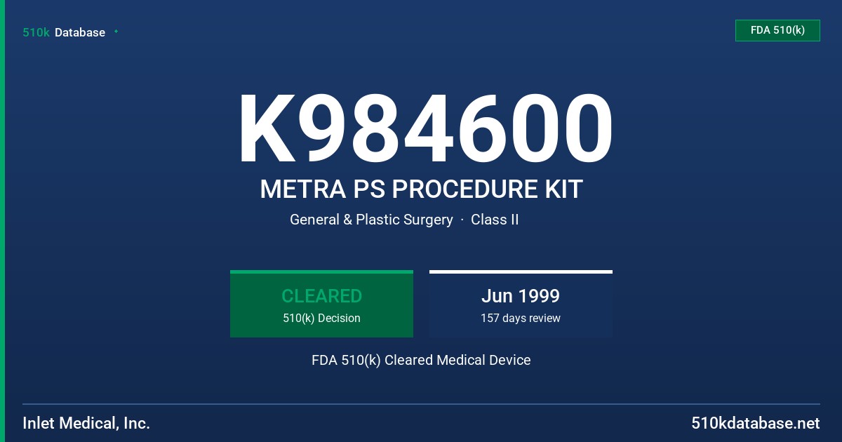 K984600 METRA PS PROCEDURE KIT FDA 510(k) Cleared Medical Device