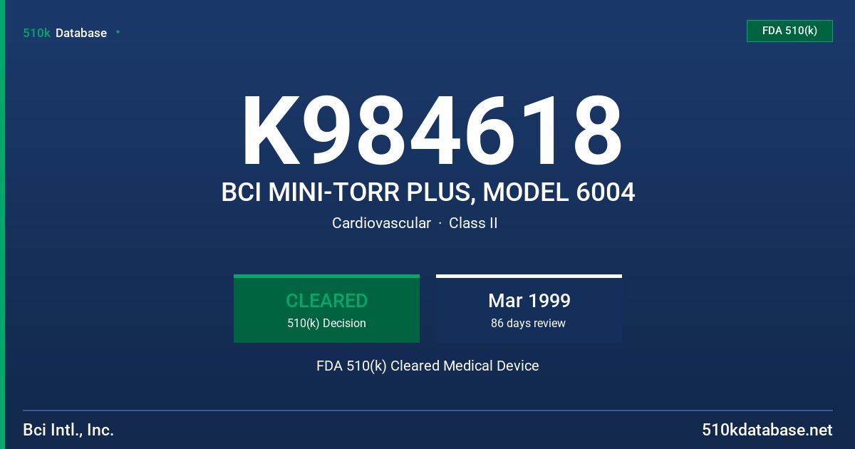 K984618 BCI MINI-TORR PLUS, MODEL 6004 FDA 510(k) Cleared Medical Device