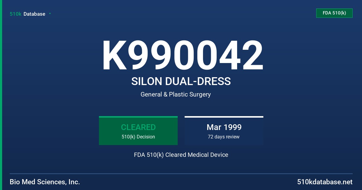 K990042 SILON DUAL-DRESS FDA 510(k) Cleared Medical Device