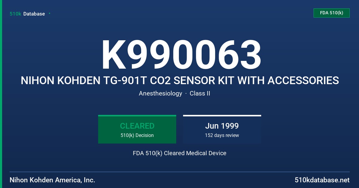 K990063 NIHON KOHDEN TG-901T CO2 SENSOR KIT WITH ACCESSORIES FDA 510(k) Cleared Medical Device