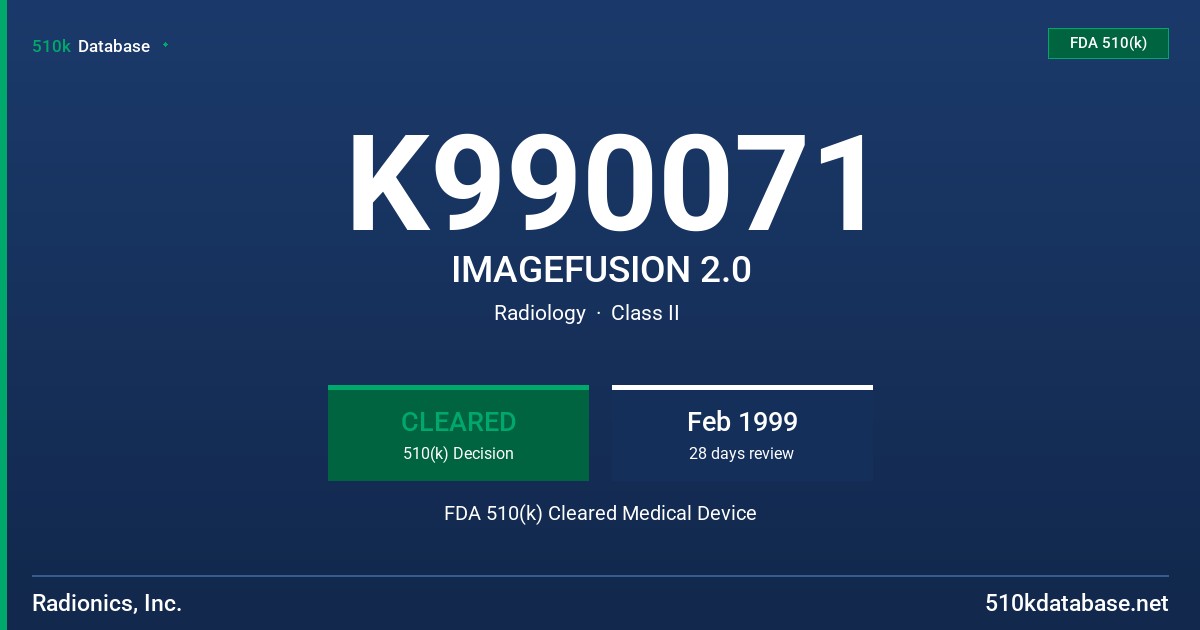 K990071 IMAGEFUSION 2.0 FDA 510(k) Cleared Medical Device