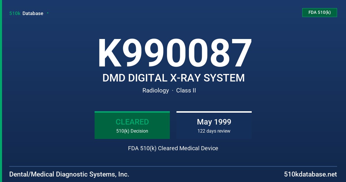 K990087 DMD DIGITAL X-RAY SYSTEM FDA 510(k) Cleared Medical Device