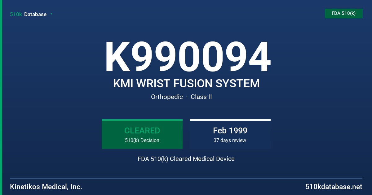K990094 KMI WRIST FUSION SYSTEM FDA 510(k) Cleared Medical Device