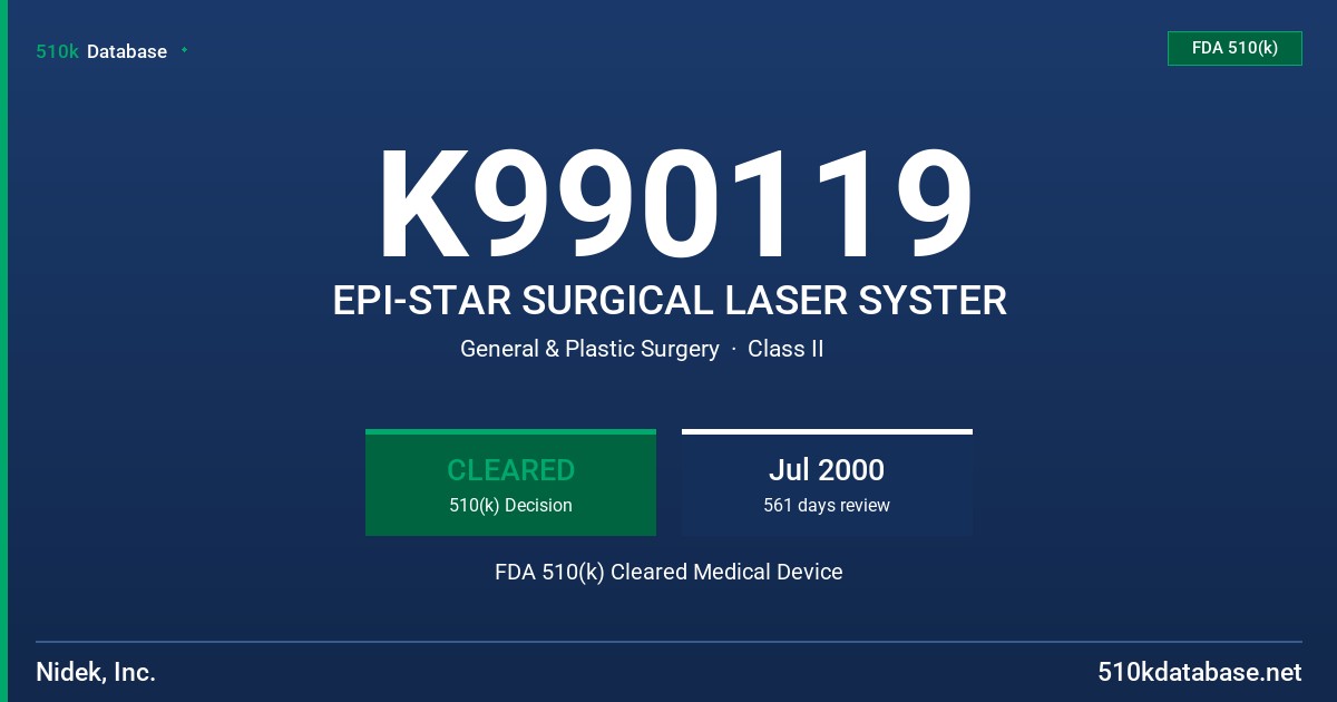 K990119 EPI-STAR SURGICAL LASER SYSTER FDA 510(k) Cleared Medical Device