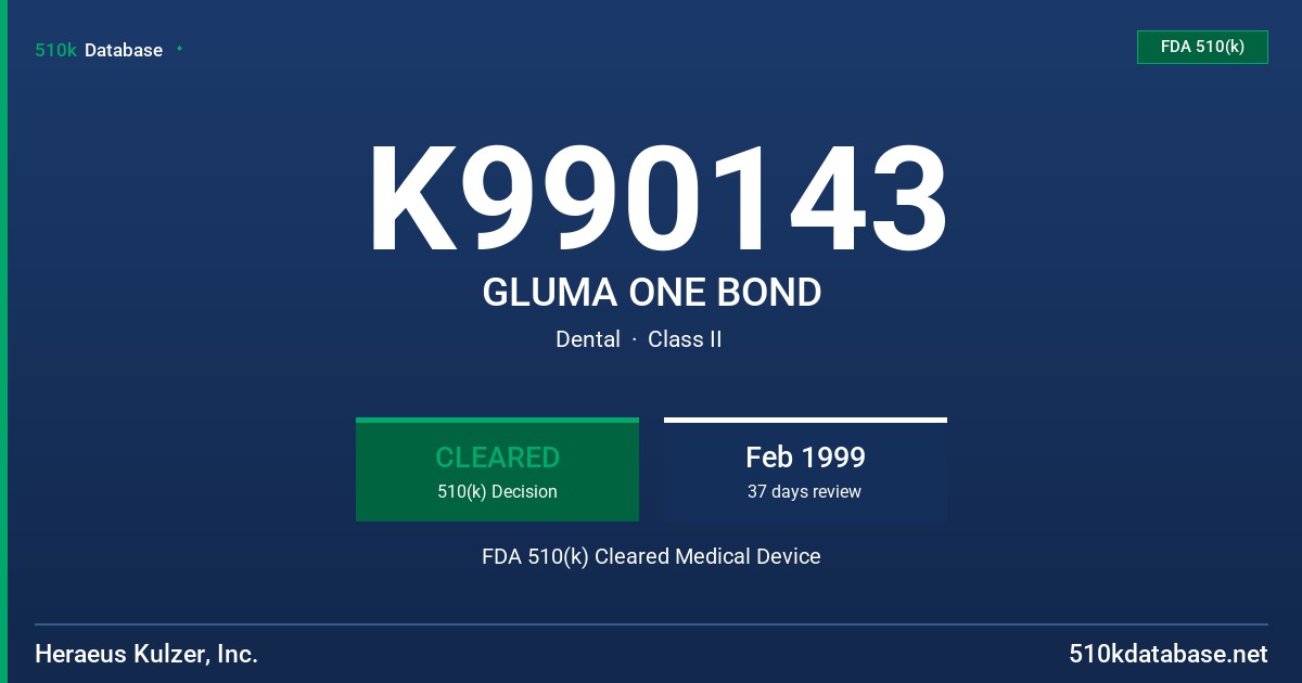 K990143 GLUMA ONE BOND FDA 510(k) Cleared Medical Device