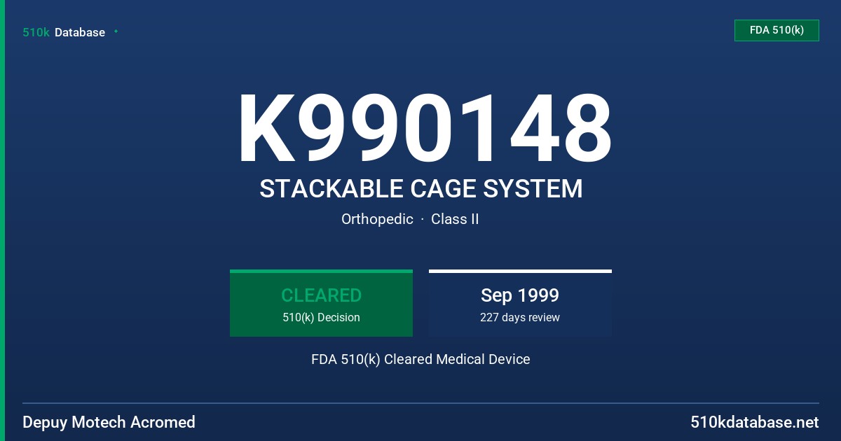 K990148 STACKABLE CAGE SYSTEM FDA 510(k) Cleared Medical Device