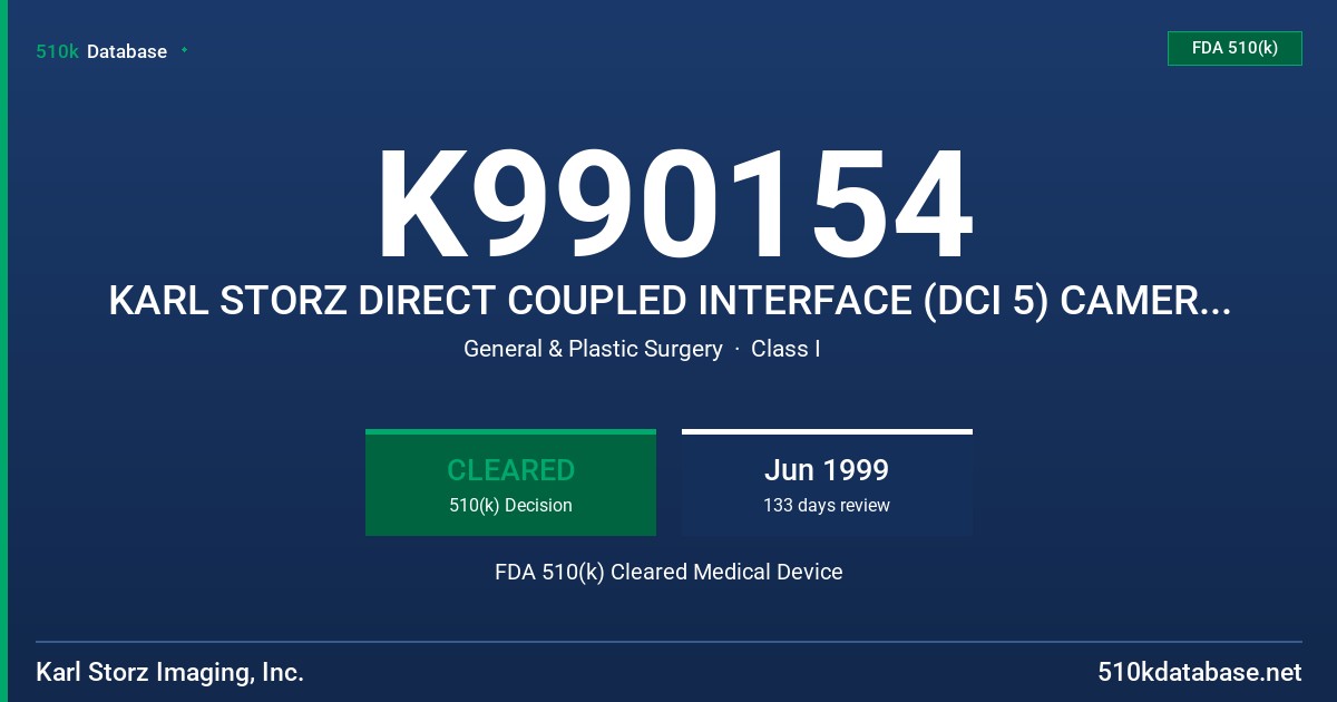 K990154 KARL STORZ DIRECT COUPLED INTERFACE (DCI 5) CAMERA SYSTEM FDA 510(k) Cleared Medical Device