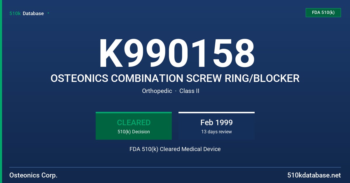 K990158 OSTEONICS COMBINATION SCREW RING/BLOCKER FDA 510(k) Cleared Medical Device