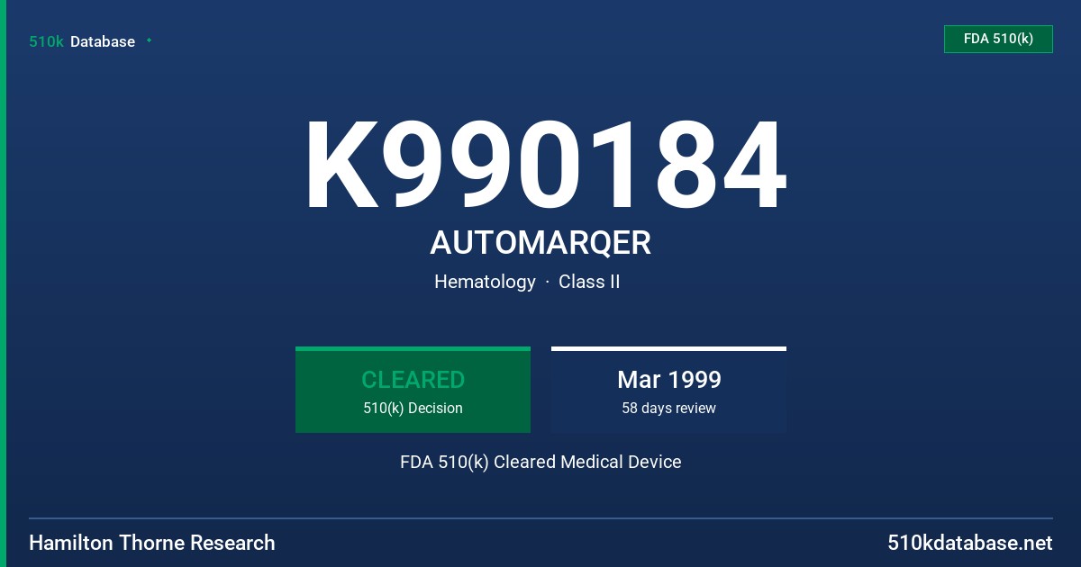 K990184 AUTOMARQER FDA 510(k) Cleared Medical Device