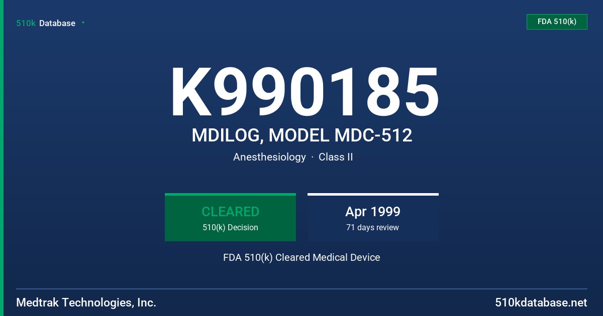 K990185 MDILOG, MODEL MDC-512 FDA 510(k) Cleared Medical Device