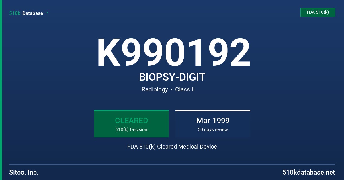 K990192 BIOPSY-DIGIT FDA 510(k) Cleared Medical Device