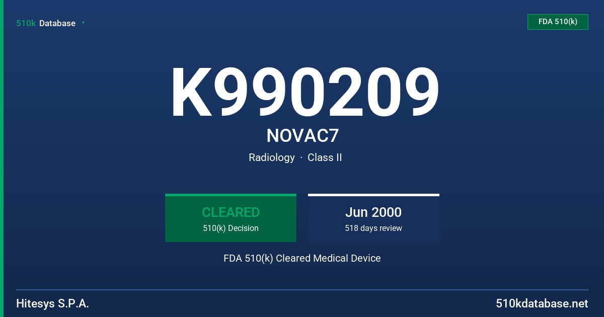 K990209 NOVAC7 FDA 510(k) Cleared Medical Device