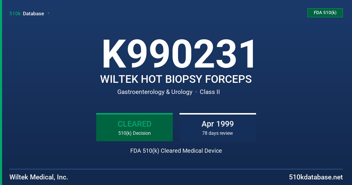 K990231 WILTEK HOT BIOPSY FORCEPS FDA 510(k) Cleared Medical Device