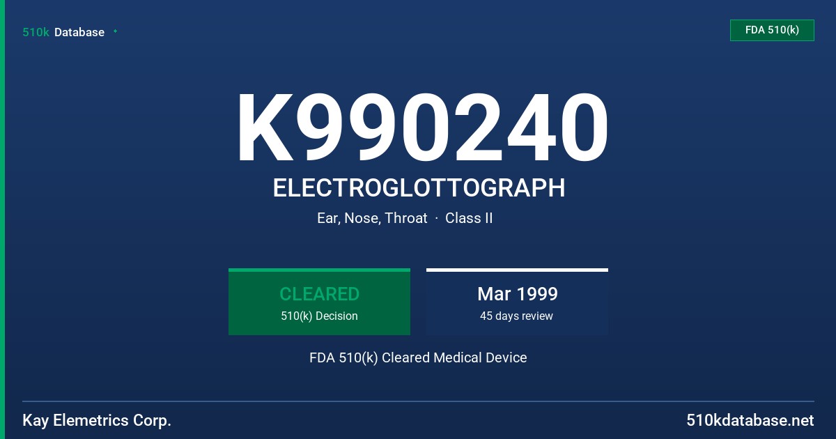 K990240 ELECTROGLOTTOGRAPH FDA 510(k) Cleared Medical Device