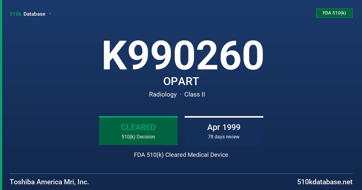 K990260 OPART FDA 510(k) Cleared Medical Device