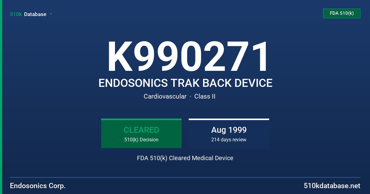 K990271 ENDOSONICS TRAK BACK DEVICE FDA 510(k) Cleared Medical Device