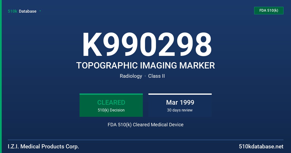 K990298 TOPOGRAPHIC IMAGING MARKER FDA 510(k) Cleared Medical Device