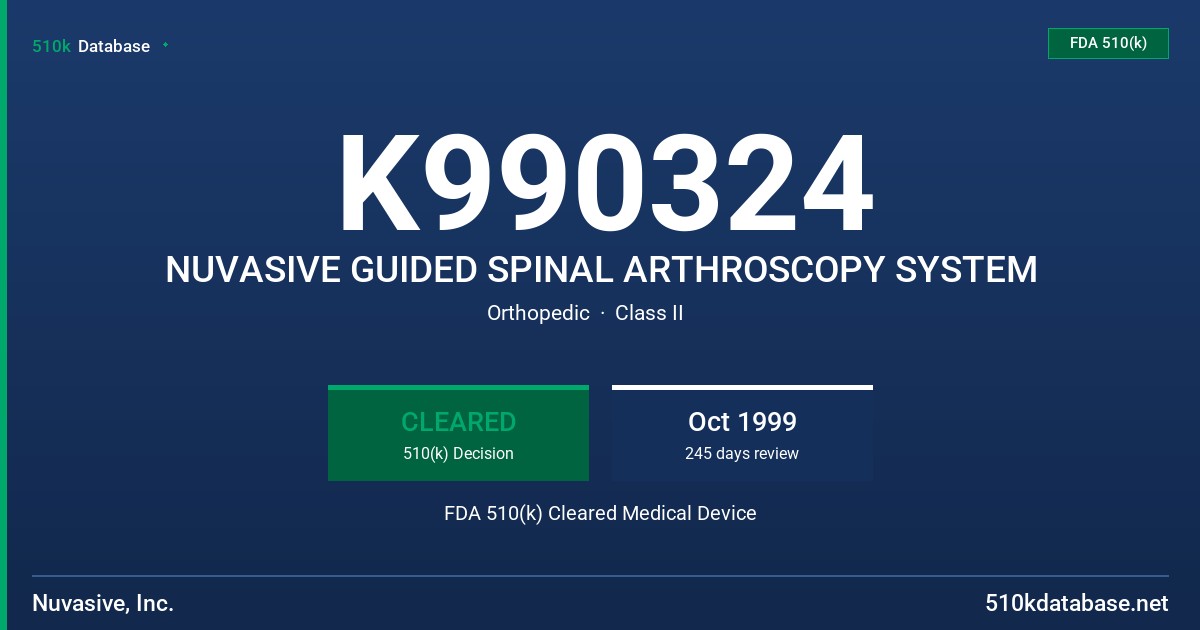 K990324 NUVASIVE GUIDED SPINAL ARTHROSCOPY SYSTEM FDA 510(k) Cleared Medical Device