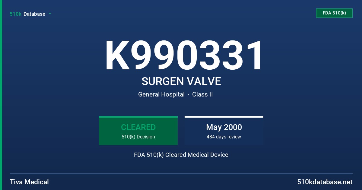 K990331 SURGEN VALVE FDA 510(k) Cleared Medical Device