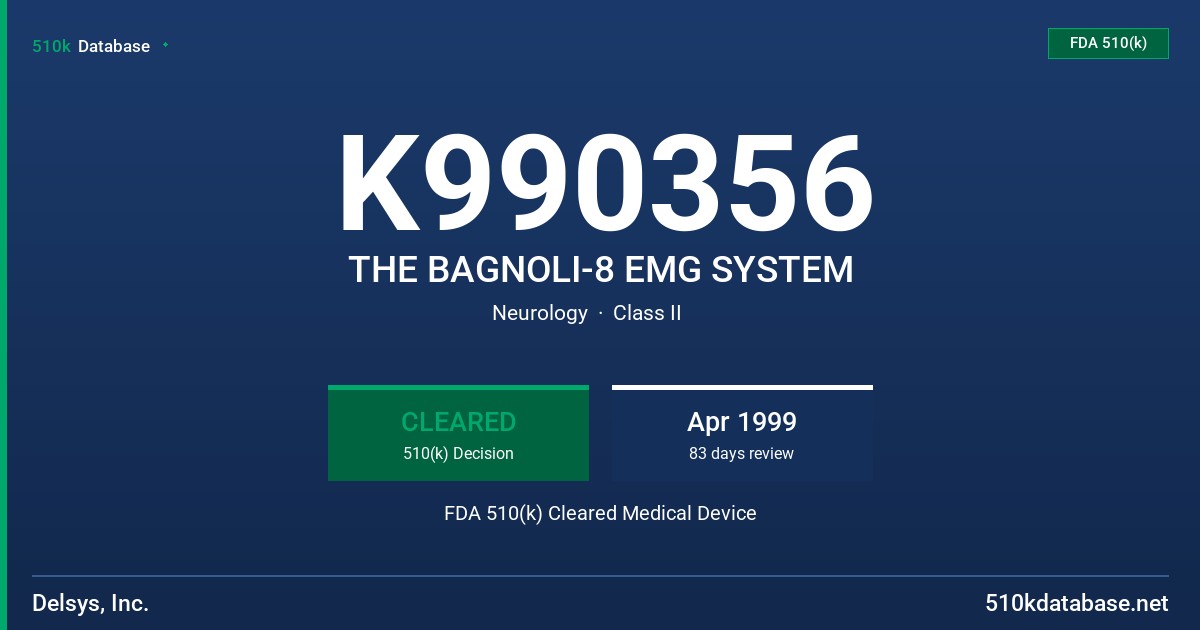 K990356 THE BAGNOLI-8 EMG SYSTEM FDA 510(k) Cleared Medical Device